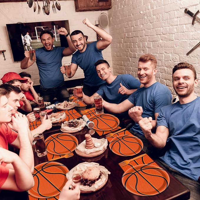 ZOIIWA 200 PCS Basketball Birthday Tableware Disposable Basketball Plates Napkins Party Supplies Sports Theme Dinnerware Set Basketballs Team Baby Shower Party Decoration Serve 50 guest