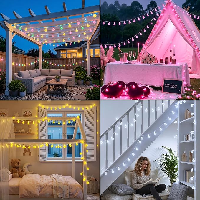 OMIKA Smart Color Changing String Lights USB Powered, 33FT 60LED APP Control Fairy Lights with Remote, Indoor Globe String Lights, Music Sync for Party Bedroom Tent Wedding Christmas Tree