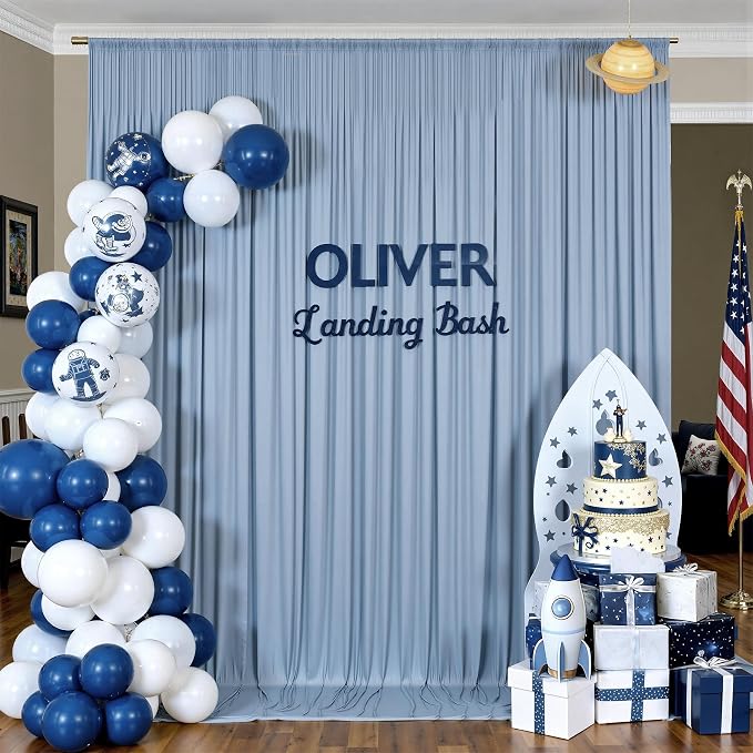 10 ft x 12 ft Wrinkle Free Dusty Blue Backdrop Curtain for Parties, 2 Panels 12ft Polyester Dusty Blue Photo Backdrop Drapes for Graduation Birthday Wedding Party Stage Curtains
