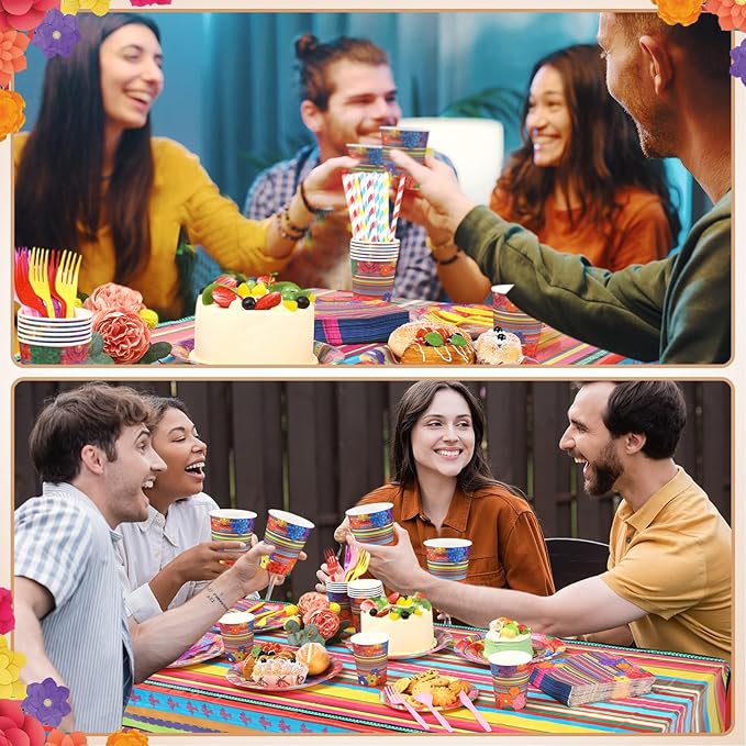 Funnymoom 452 Pcs Cinco De Mayo Party Decoration for 50 Guest, Mexican Paper Plates Napkins Cups Tablecloth Cutlery Straws Fiesta Disposable Tableware Set for Mexico Wedding Birthday Party Supplies