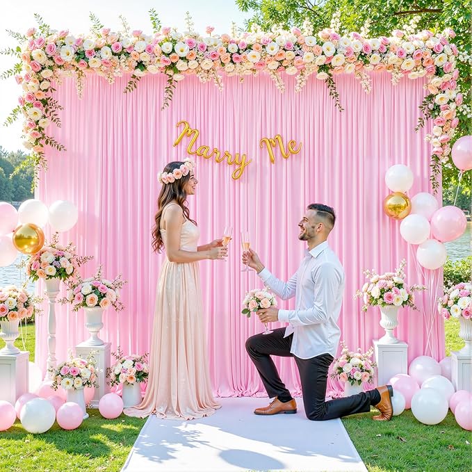 10 Panels Pink Backdrop Curtain for Parties Baby Shower Wrinkle Free Pink Photo Curtains Backdrop Drapes Fabric Decoration for Wedding Birthday Party 50ft(W) x 10ft(H)