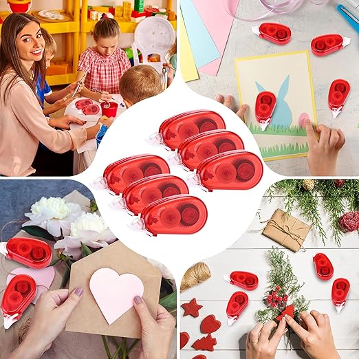 Geyee 50 Pcs Double Sided Tape Roller Permanent Adhesive 0.3 x 315'' Double Sided Tape Dots for Scrapbooking Journal Photo Paper Craft Projects Christmas Gifts (Red,Classic)