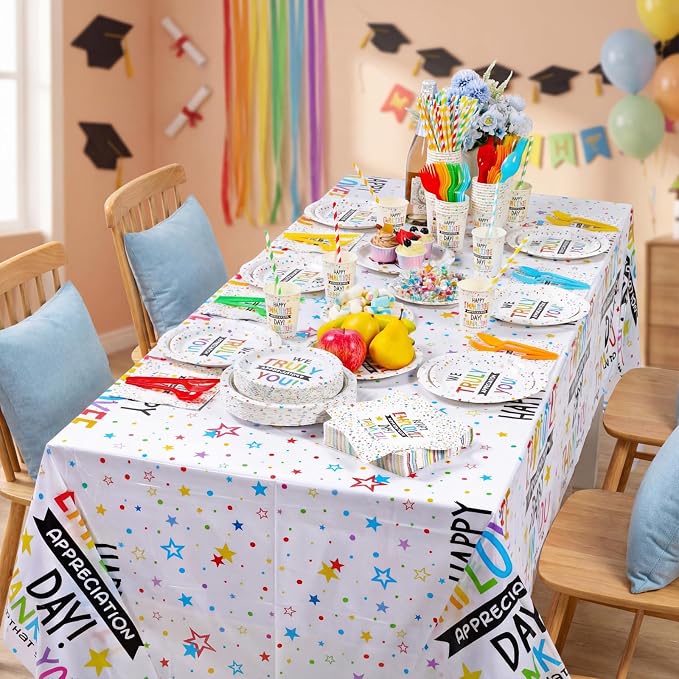 LemonRoad 452 Pcs Employee Appreciation Decoration for 50, Employee Teacher Appreciation Paper Plates Napkins Cups Tablecloth Set for Administrative Professional Day Thank You Staff Nurse Party Supply