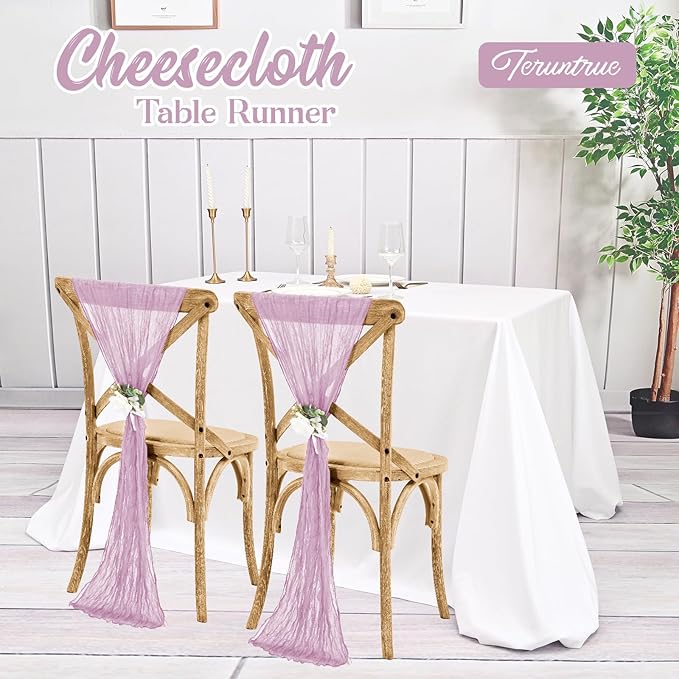 20 Pack Lavender Table Runner 10FT Long Cheesecloth Table Runner Cheese Cloth Gauze for Wedding Party Birthday Decoration-Lavender