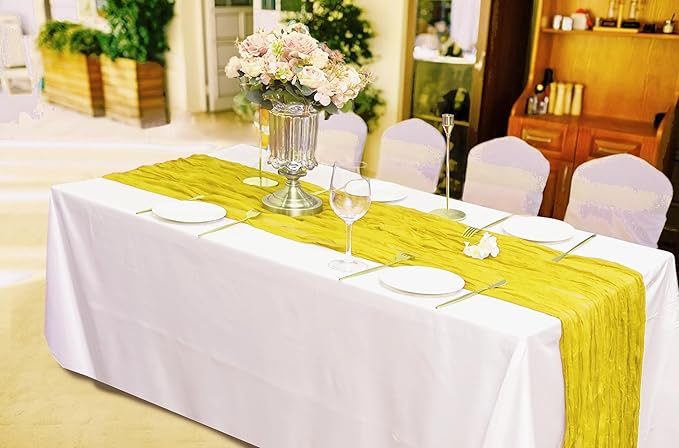 15 Pack Cheesecloth Table Runner 10Ft Gauze Cheese Cloth Table Runner 35 x120 Inch Boho Table Runners for Wedding Banquet Event Birthday Party Bridal Baby Shower Anniversary Summer Table Décor(Yellow)