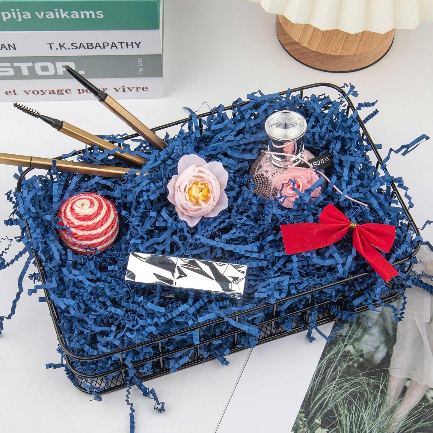 Caleihd Crinkle Cut Paper Grass Cushion Paper Streamer for Christmas Wedding Birthday Bridesmaid Engagement Craft Gift Boxes Bags Filler Decoration 4.5oz Navy Blue