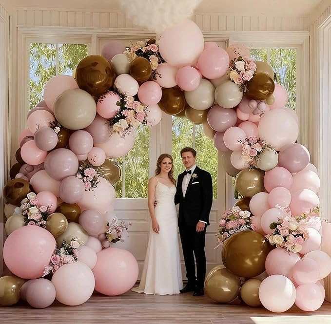Pink Brown Balloon Arch Kit Double Stuffed Dusty Rose Pink Tan Sand White Mauve Balloon Garland for Birthday Cowgirl Baby Shower Bridal Wedding Western Boho Neutral Bear Party Decoration