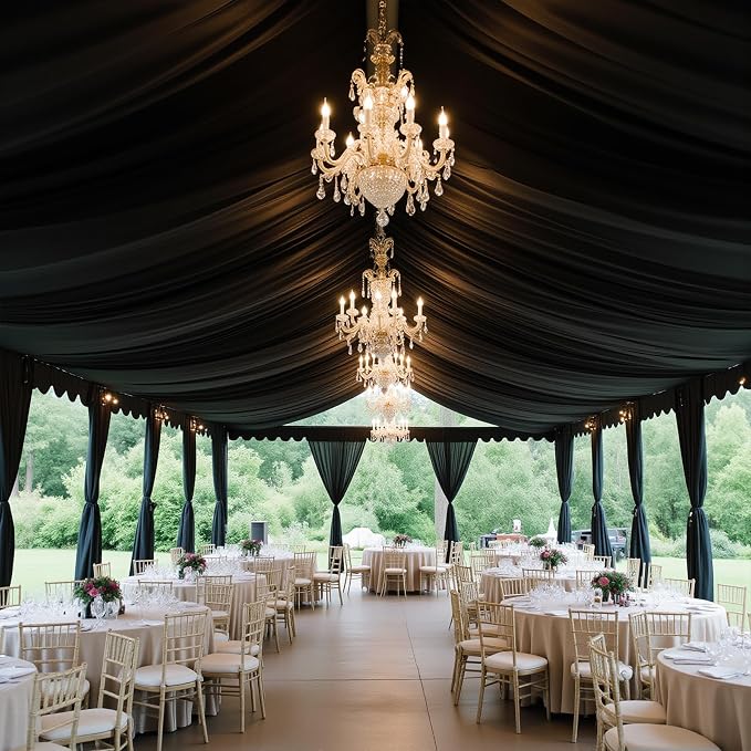 Outpain 50ftx20ft Black Backdrop Ceiling Drapes,10Panels 20ft Height Wrinkle Free Tent Draping Curtains, Fabric Drapery Ceiling Drapes for Wedding Ceremony Birthday Theme Parties with Rod Pocket