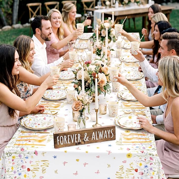 Funnymoom 452 Pcs Wildflower Bridal Shower Party Decorations for 50, Miss to Mrs Bridal Shower Paper Plates Napkins Cups Tablecloth Cutlery Straws for Love in Bloom Wedding Bachelorette Party Supplies