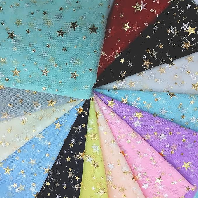 Glitter Star Bobbinet Tulle Netting Fabric By The Yard 62" Wide Black 1yard