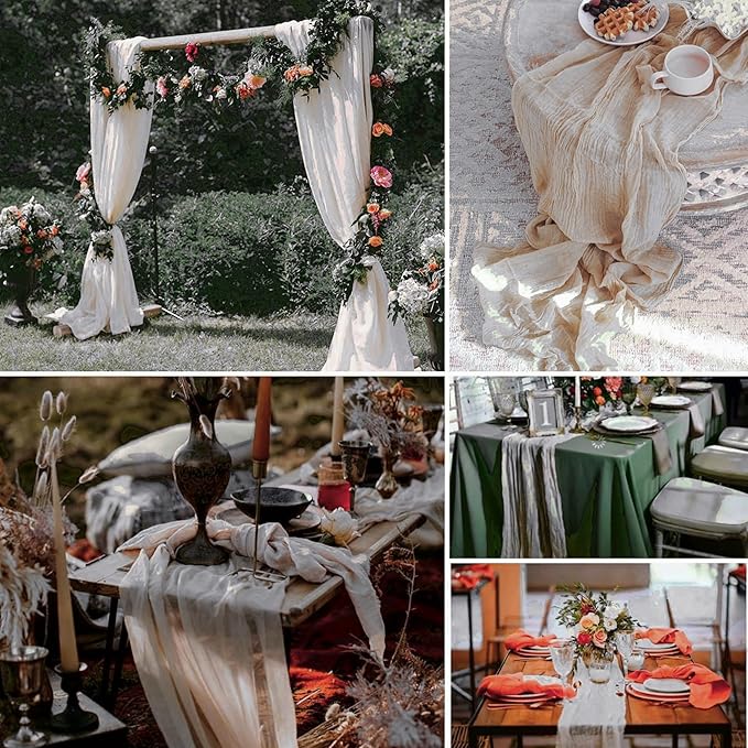 8 Pack Rosy Brown Cheesecloth Table Runner 10Ft Gauze Cheese Cloth 35x120 Inch Romantic Boho Table Runner for Wedding Birthday Party Engagement Anniversary Bridal Baby Shower Fall Home Table Decor