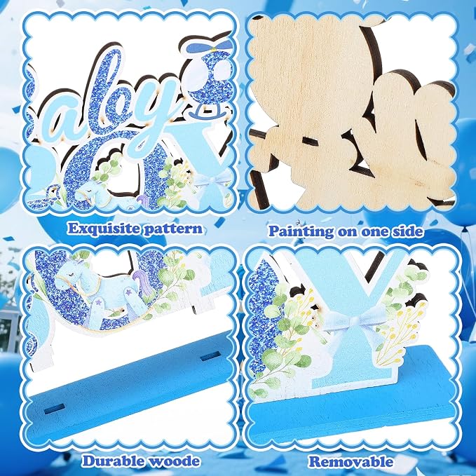 It's a Boy Baby Shower Centerpieces Baby Shower Table Centerpieces Bloom Table Display with Letters A Sweet Baby Boy is on His Way Gender Reveal Decorations for Boy Birthday Supplies (Wooden)