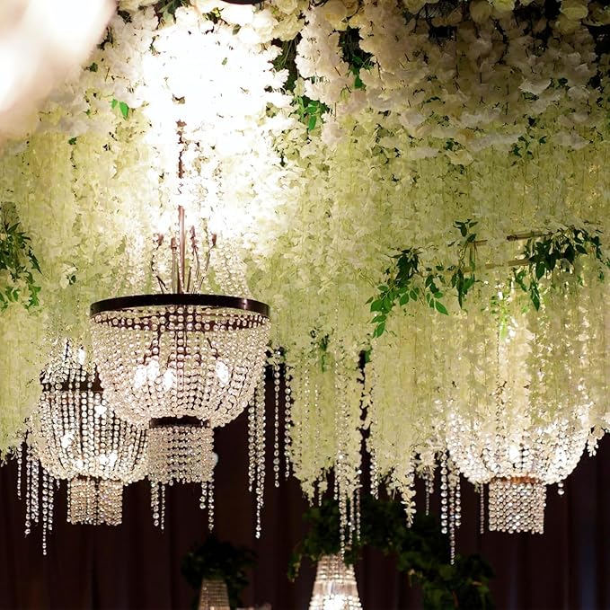 300 Branches Wisteria Hanging Flowers,20Pcs Total 120ft White Wisteria Artificial Flowers Garland Vine Silk Hanging Flowers for Wedding Party Arch Ceremony Garden Home Backdrop Decor