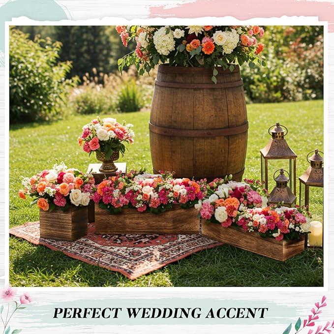 Dandat 1 Set Wood Boxes for Centerpieces 12x4 Inch Rectangle Wooden Planter Box Rustic Wood Planter with Removable Plastic Liner Floral Foam Blocks for Centerpieces Home Wedding Garden Decor