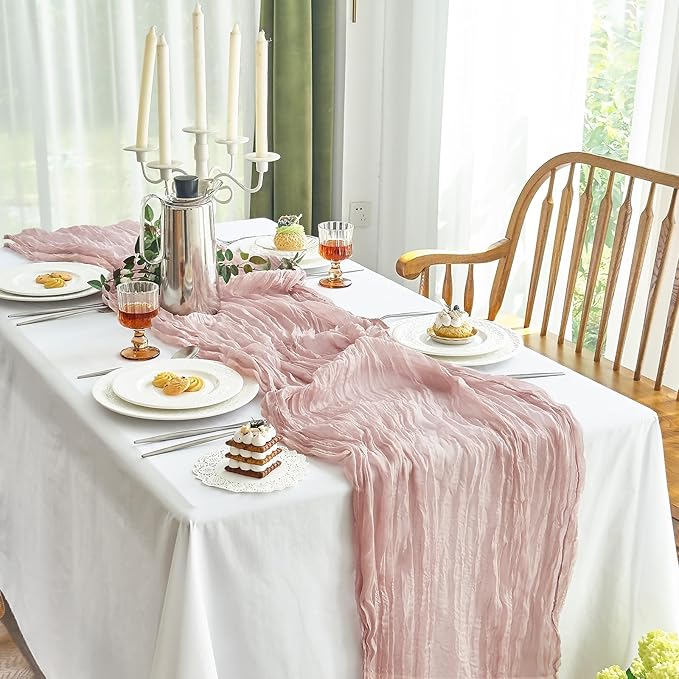 IVAPUPU 6 Pcs Cheesecloth Table Runner - 10ft Dusty Pink Spring Boho Gauze Cheese Cloth Table Runners for Baby Shower Decorations Wedding Party Summer Garden Farmhouse Decor