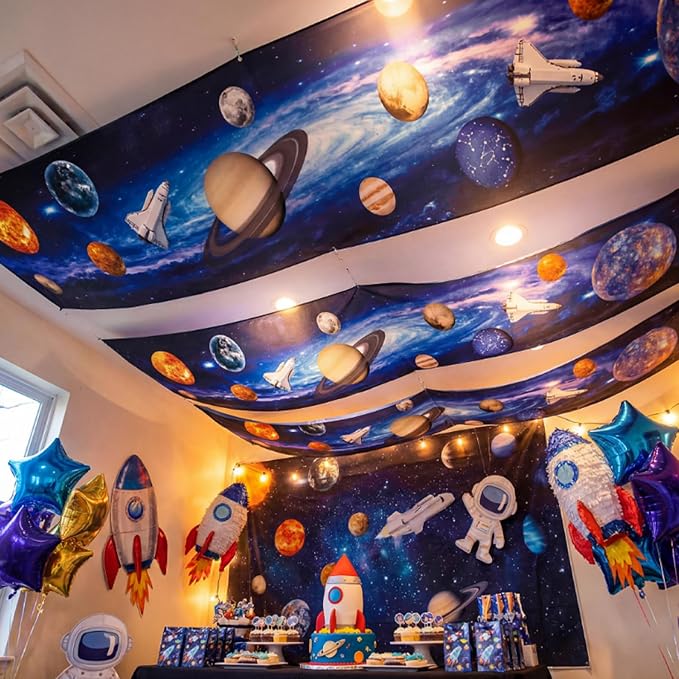 Feifeiya 3 Pcs Solar System Party Decorations 24 Inch x 12 ft Vbs 2026 Decoration Outer Space Theme Ceiling Decor for Space Summer Vocation Church Sunday School Classroom Birthday Party Decor Supplies