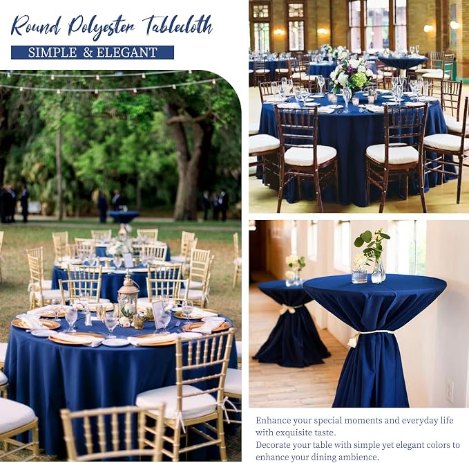 12 Pack Round Tablecloths - 90 Inch, Navy Blue Polyester Table Cover for Round Table, Stain and Wrinkle Resistant Washable Fabric Table Cloth, Polyester Tablecloth for Wedding Banquet Parties