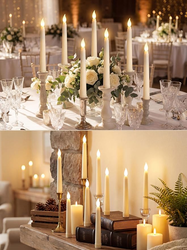 Funtery 48 Pcs Flameless LED Taper Candles Battery Operated Candles Bulk Realistic LED Candlesticks Flickering for Wedding Church Party Home Decor(Ivory,6 Inch,Novelty Style)