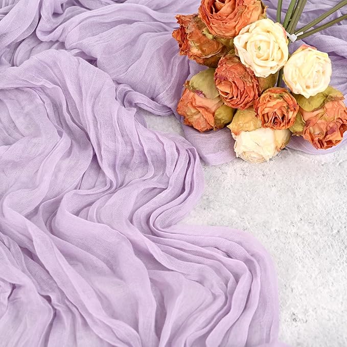 24 Pack Lavender Cheesecloth Table Runner,10FT Boho Gauze Tablerunner,35x120inch Rustic Table Runners for Wedding Party Bridal Shower Thanksgiving Christmas Boho Table Decoration