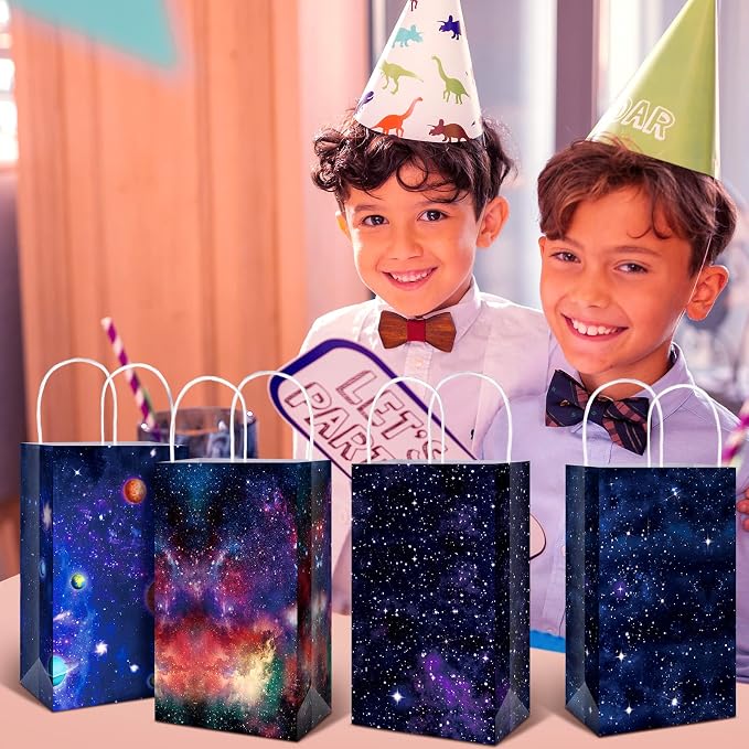 Nezyo 24 Pack Space Party Favor Gift Bags Galaxy Gift Bags for Space Astronaut Star Theme Party Supplies(Galaxy Style)