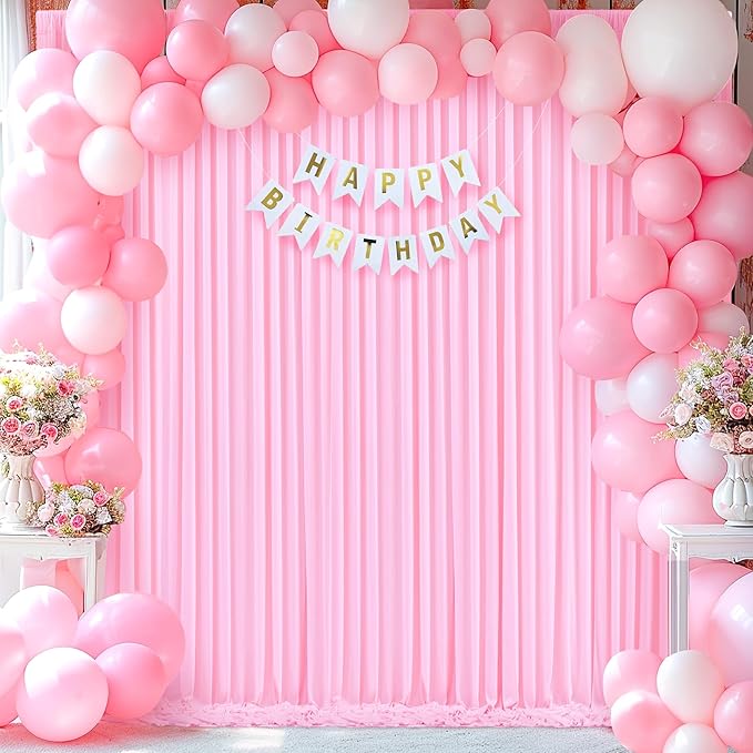 10ft x 10ft Pink Backdrop Curtain for Parties Light Pink Wrinkle Free Backdrop Drapes Panels for Baby Shower Wedding Birthday Photo Gender Reveal Photography Polyester Fabric Background Decoration