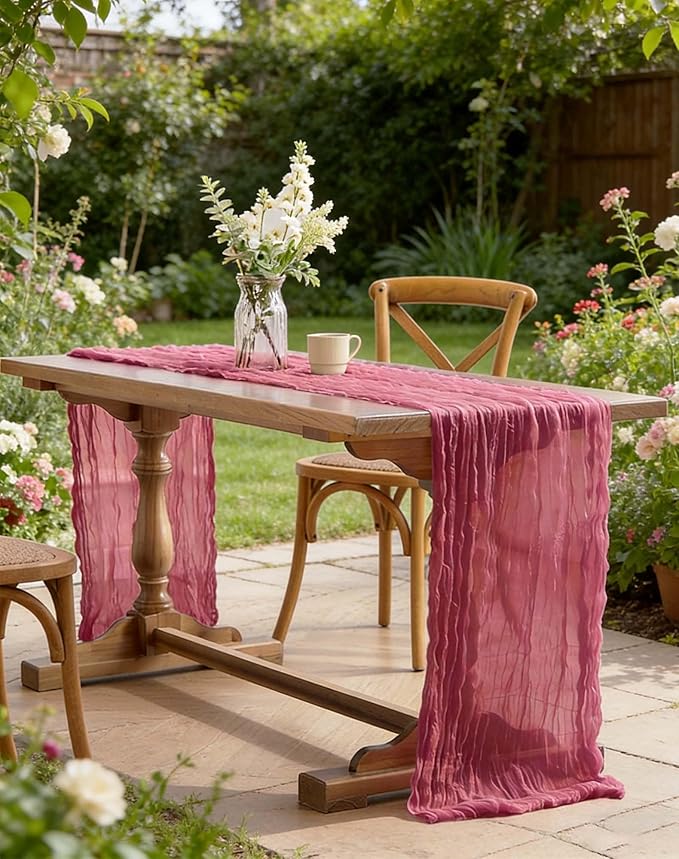 Mauve Cheesecloth Table Runner 21x120 Inch Gauze Table Runners Reusable Polyester 10ft Boho Rustic Cheese Cloth Table Runner for Wedding Party Baby Shower Birthday