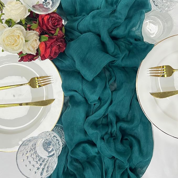 120inch Teal Cheesecloth Table Runners - 10Ft Long Cotton Dark Teal Gauze Table Runner Teal Blue Table Decor for Weddings Bridal Parties and Baby Showers Decoration- Elegant Turquoise Table Cloth