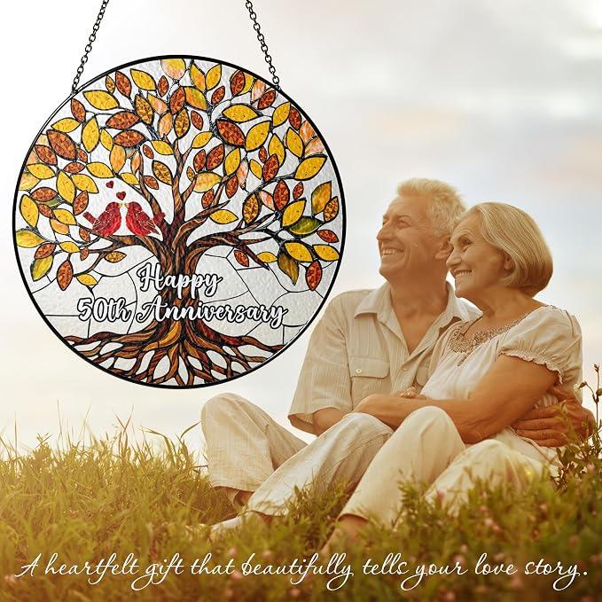 50th Wedding Anniversary Stained Glass Suncatcher, Golden Anniversary Wedding Gift, 50th Anniversary Marriage Gifts for Couples, Wife, Husband or Parents, 50 Year Marriage Celebration