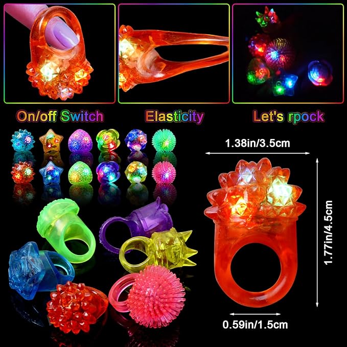 Party Favors 48 Pcs Light Up Rings, Glow In The Dark Party Supplies, 6 Style Flashing Glow In The Dark Rings for Adults & Kids, LED Ring for Birthday Party Favors, Concert, Raves, Halloween, Christmas