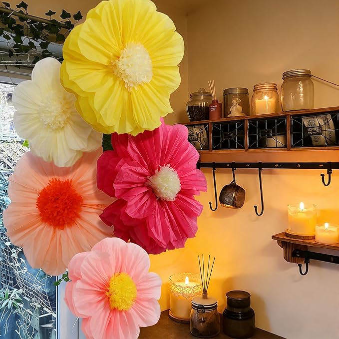 Chunful 5 Pcs 30'' 24'' Gaint Colorful Tissue Paper Flowers Decoration Large Hanging Tissue Paper Pom Poms Decor for Mexican Fiesta Birthday Bachelorette Wedding Baby Shower Bridal Shower Party Decor