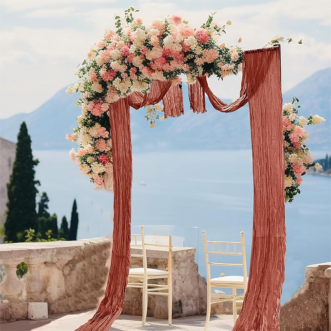 15 Pieces Terracotta Cheesecloth Table Runner, 17x108 Inch Long Boho Gauze Table Runner Rustic Decorations for Wedding Birthday Holiday Party Baby Shower Table Decor