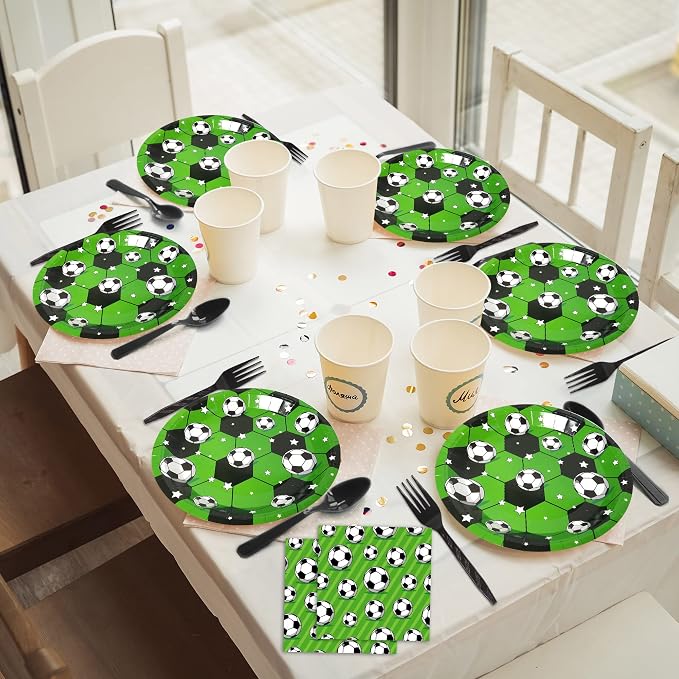 Soccer Party Supplies for 24 Guests Soccer Party Plates and Napkins Party Favors Set with Dinner Dessert Plates Soccer Birthday Themed Paper Plastic Plates for Boy Game Day Decorations (96 Pieces)