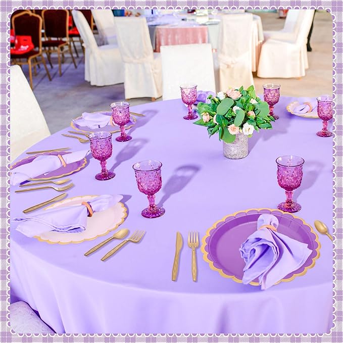 Mimorou 338 Pcs Purple Plates and Napkins Party Supplies for Guests Lavender Tableware Include Scalloped Plates Paper Napkin Cup Spoon Fork Knife for Baby Shower, Wedding, Birthday