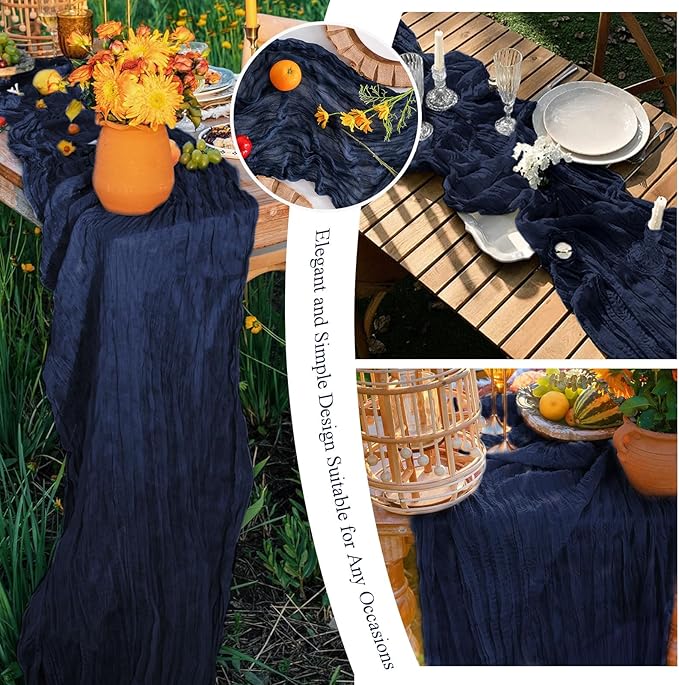 8 Pack Navy Blue Cheesecloth Table Runner 10FT Long Boho Gauze Fabric Table Runner Vintage Rustic Sheer Runners for Wedding Party Bridal Baby Shower Table Decorations