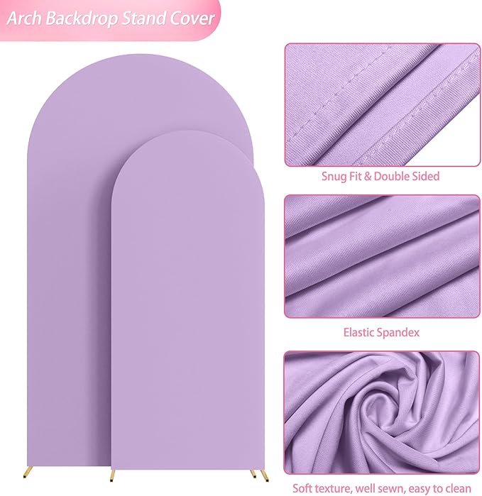 Wokceer Wedding Arch Backdrop Cover 7.2FT, 6FT Spandex Fitted Lavender Arch Covers Set of 2 Round Top Chiara Arches Backdrop Cover for Birthday Party Ceremony Banquet Decoration