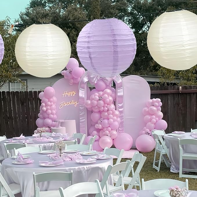 20Pcs Purple and Ivory Paper Lanterns 6"8"10" Inches Round Hanging Paper Lanterns Decorations for Wedding Graduation Birthday Party Bridal Shower