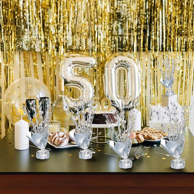 Gyufise 6 Pack Metallic Foil Spray Centerpiece Star Table Decoration Burst Table Centerpieces Table Decor for Birthday Wedding Anniversary Graduation Holiday Party Supplies Silver