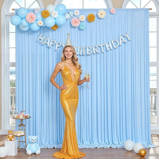 10x10 Baby Blue Backdrop Curtain for Baby Shower Parties Wrinkle Free Light Blue Curtains Backdrop Drapes Fabric Decoration for Birthday Party Photography 5ft x 10ft,2 Panels