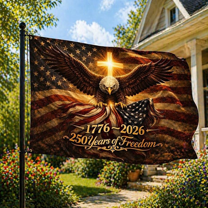 250th Anniversary USA Double Sided 3-Ply Flag for outside,We The People 1776-2026 Patriotic Yard,American Flag 250 Year Anniversary House Banner