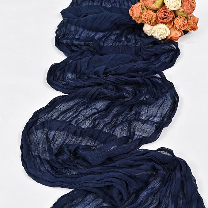 24 Pack Navy Blue Cheesecloth Table Runner,10FT Boho Gauze Table Runner,35x120inch Rustic Table Runners for Wedding Party Bridal Shower Thanksgiving Christmas Boho Table Decoration