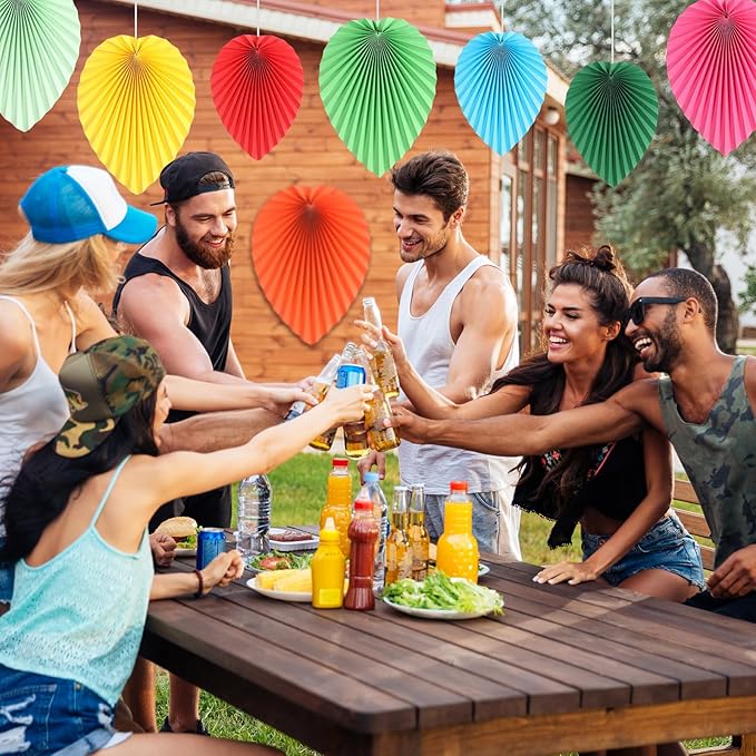 MotiMind 40 Pcs Mexican Paper Fans Party Decorations Hawaiian Paper Palm Leaves Fiesta Vibrant Colorful Fans Backdrop Decor for Carnival Party Supplies Birthday Wall Photo Props