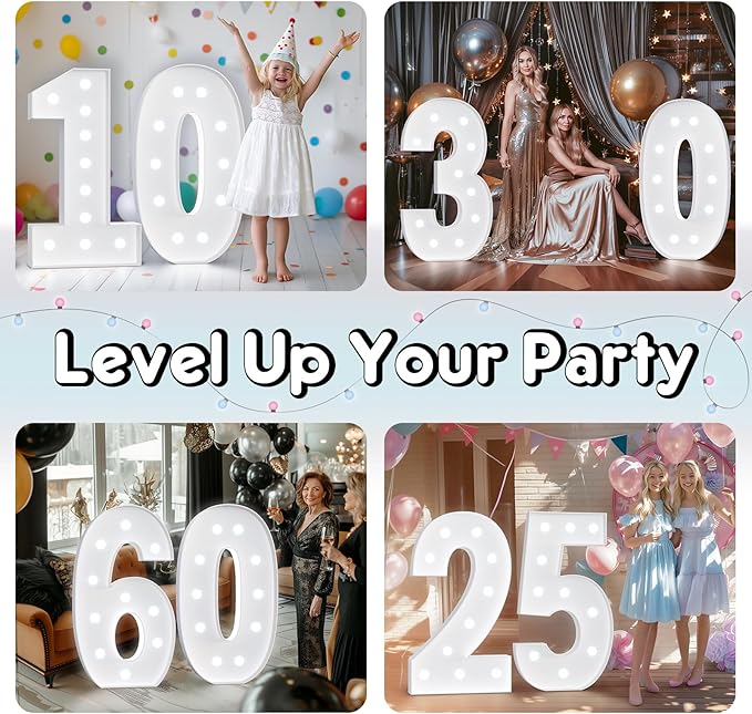 4FT Marquee Light Up Numbers, Marquee Numbers 4 Feet Tall with Cool White Light, Number 30 Light Up Number for Party 30th Birthday Anniversary Decorations