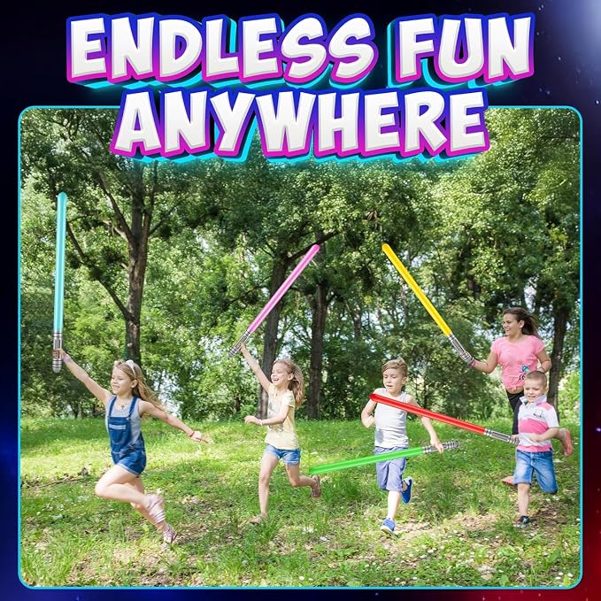 Bedwina Inflatable Saber Swords for Kids - (Pack of 6) 35-inch Neon Color Blow-Up Toy Saber Swords, Party Favors, Goodie Bags, Star Galaxy Theme Birthdays & Prize Toys