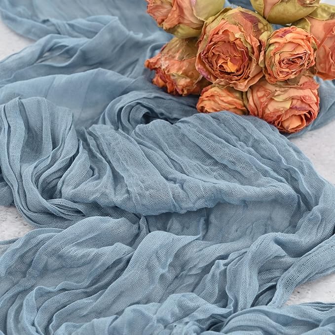 24 Pack Dusty Blue Cheesecloth Table Runner,10FT Boho Gauze Table Runners,35 x 120 inch Rustic Long Sheer Fabric Cheese Cloth Table Runner for Wedding Party Bridal Shower Christmas Decorations