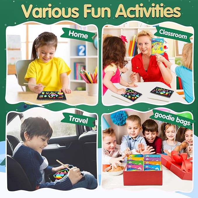 ZMLM 24 Pack Scratch Art Party Favors: Birthday Party Favors for Kids 4-8, Bulk Rainbow Scratch Notebook Paper Pads, Goodie Bags Stuffers Girls Boys Classroom Gifts Crafts Toys