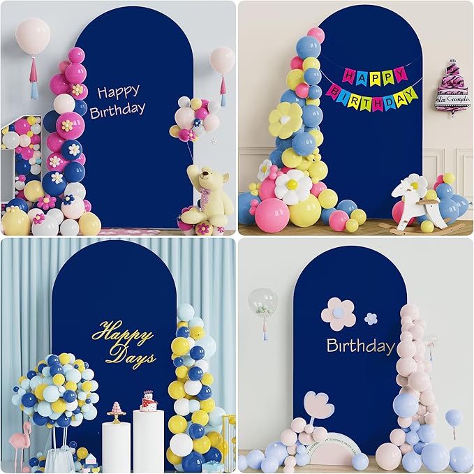 Wokceer 7.2FT Spandex Fitted Wedding Arch Stand Cover Round Top Chiara Arch Backdrop for Birthday Party Ceremony Banquet Decoration Royal Blue