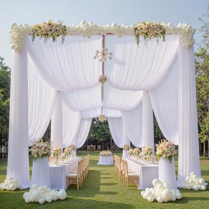 10ftx15ft White Backdrop Curtains for Wedding-Wrinkle Free Backdrops Curtain Drapes Fabric Decorations Photo Back Drop Cloth for Baby Shower Photography 2Panels 15ft(H) x 5ft(W)