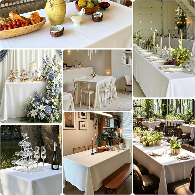 WIGENIUS 6 Pack Ivory Table Cloth Rectangle Tablecloths 60X126 Inch,Polyester Table Cloth for 8 Foot Rectangle Tables,Wrinkle Resistant Washable Fabric Table Covers for Party,Wedding Banquet