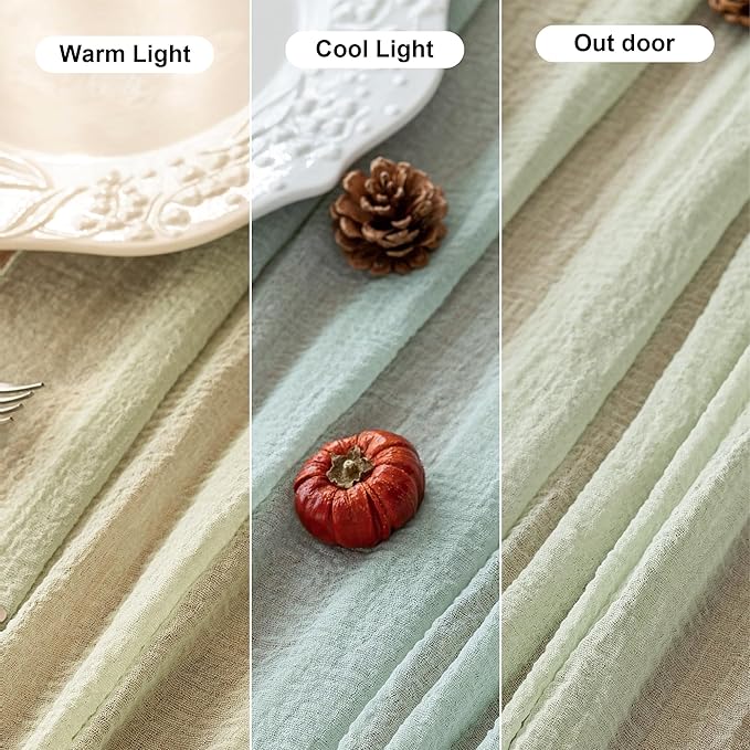 Keketoarrange Sage Green Spring Table Runner Cheesecloth 120 Inch 10 FT Rustic Boho Cheese Cloth Runner for Wedding Baby Shower Bridal Shower Sheer Gauze Centerpiece Spring Summer Home Decorations
