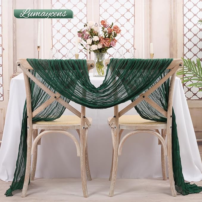10 Pack Emerald Green Cheesecloth Table Runner 10FT Boho Romantic Gauze Table Runner 20 x 120 Inch Rustic Sheer Runner for Wedding Party Bridal Shower Thanksgiving Christmas Decoration